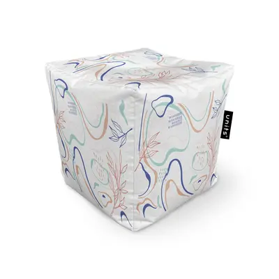 Fotoliu Units Puf Bean Bag tip cub, impermeabil, alb cu linii albastre si crem BEANUNB-CU-045-026