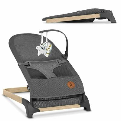 Lionelo - Fotoliu balansoar June AIR, Cu arcada cu jucarii, Ergonomic, Permite circulatia aerului, Balansare manuala, Pliabil, 0 luni+, Gri BYNLO-JUNE_AIR_GREY_STONE