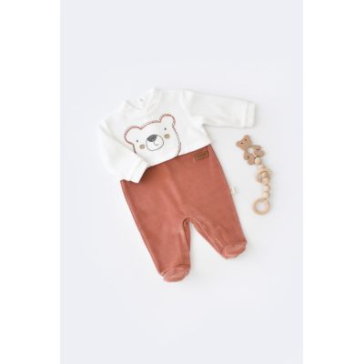 Salopeta Ursulet cu maneca lunga si botosei din 80%bumbac organic si 20% poliester - Caramiziu, Baby Cosy (Marime: 3-6 Luni) JEMBC-CSYK6013-3