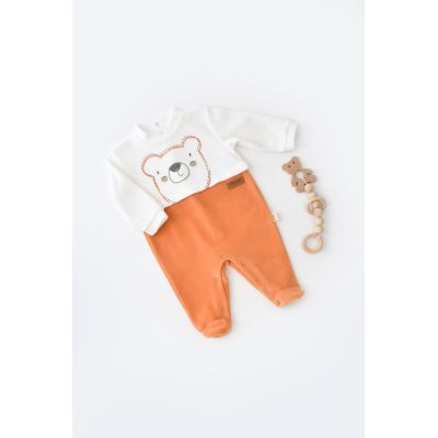 Salopeta Ursulet cu maneca lunga si botosei din 80%bumbac organic si 20% poliester - Portocaliu, Baby Cosy (Marime: 6-9 luni) JEMBC-CSYK6012-6