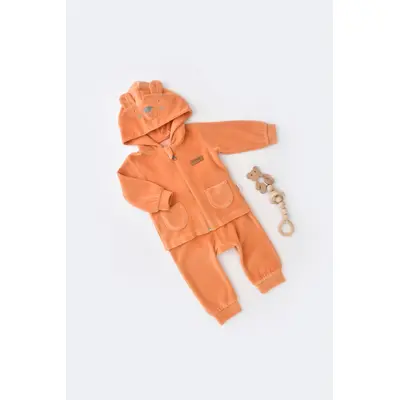 Set Ursulet cu bluzita cu fermoar si gluga si panataloni lungi din 80%bumbac organic si 20% poliester - Portocaliu, Baby Cosy (Marime: 18-24 Luni) JEMBC-CSYK6017-18