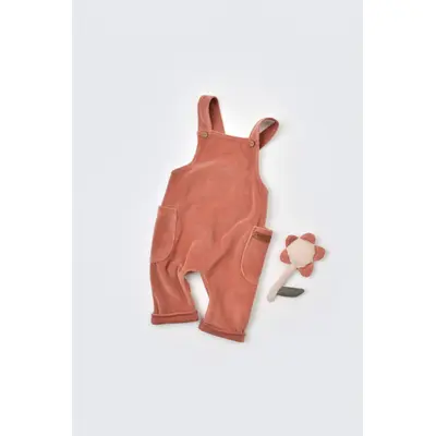 Salopeta Velvet cu bretele din 80%bumbac organic si 20% poliester - Caramiziu, Baby Cosy (Marime: 3-6 Luni) JEMBC-CSYK6036-3