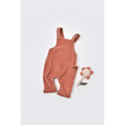 Salopeta Velvet cu bretele din 80%bumbac organic si 20% poliester - Caramiziu, Baby Cosy (Marime: 9-12 luni) JEMBC-CSYK6036-9