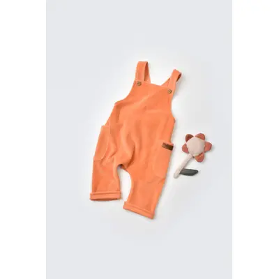 Salopeta Velvet cu bretele din 80%bumbac organic si 20% poliester - Portocaliu, Baby Cosy (Marime: 12-18 Luni) JEMBC-CSYK6035-12