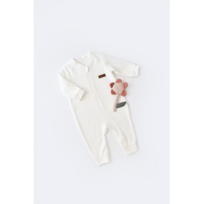 Salopeta cu maneca lunga si fermoar din 80%bumbac organic si 20% poliester - Ecru, Baby Cosy (Marime: 6-9 luni) JEMBC-CSYK6027-6
