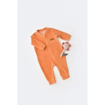 Salopeta cu maneca lunga si fermoar din 80%bumbac organic si 20% poliester - Portocaliu, Baby Cosy (Marime: 18-24 Luni) JEMBC-CSYK6030-18