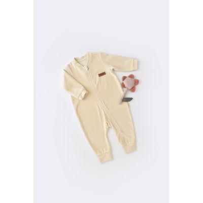 Salopeta cu maneca lunga si fermoar din 80%bumbac organic si 20% poliester -Crem, Baby Cosy (Marime: 3-6 Luni) JEMBC-CSYK6028-3