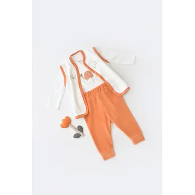 Set 3 piese Broscuta cu body, pantalonasi si vestuta din 80%bumbac organic si 20% poliester - Portocaliu, Baby Cosy (Marime: 18-24 Luni) JEMBC-CSYK6025-18