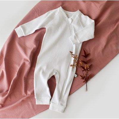 Salopeta cu fermoar cu maneca lunga si panataloni lungi din 95%bumbac organic si 5% elastan - Alb, Baby Cosy (Marime: 12-18 Luni) JEMBC-CSYR4611-12