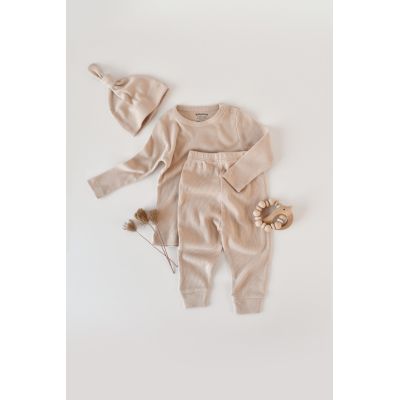 Set 3 piese: bluzita cu maneca lunga, panataloni lungi si caciulita din bumbac organic si modal - Blush, Baby Cosy (Marime: 18-24 Luni) JEMBC-CSYM21507-18