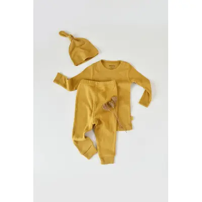 Set 3 piese: bluzita cu maneca lunga, panataloni lungi si caciulita din bumbac organic si modal - Sofran, Baby Cosy (Marime: 12-18 Luni) JEMBC-CSYM21505-12