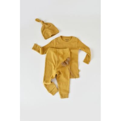 Set 3 piese: bluzita cu maneca lunga, panataloni lungi si caciulita din bumbac organic si modal - Sofran, Baby Cosy (Marime: 3-6 Luni) JEMBC-CSYM21505-3