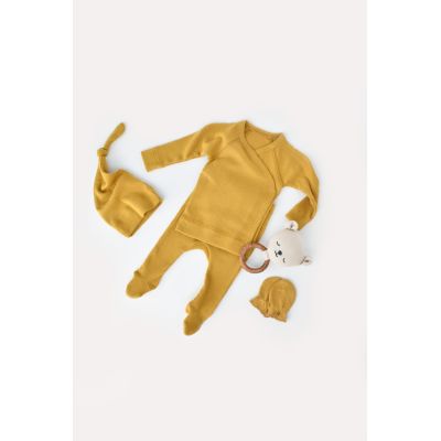 Set 4 piese: bluza, pantaloni, caciulita si manusi din bumbac organic si modal - Mustar, Baby Cosy (Marime: 6-9 luni) JEMBC-CSYM24500-6
