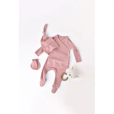 Set 4 piese: bluza, pantaloni, caciulita si manusi din bumbac organic si modal - Rose, Baby Cosy (Marime: 6-9 luni) JEMBC-CSYM24502-6