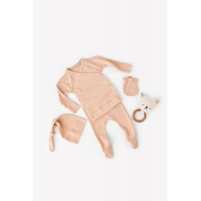 Set 4 piese: bluza, pantaloni, caciulita si manusi din bumbac organic si modal - Somon, Baby Cosy (Marime: 3-6 Luni) JEMBC-CSYM24503-3