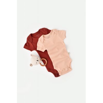 Set 2 body-uri bebe unisex din bumbac organic si modal - Caramiziu/Somon, Baby Cosy (Marime: 0-3 Luni) JEMBC-CSYM11213-0