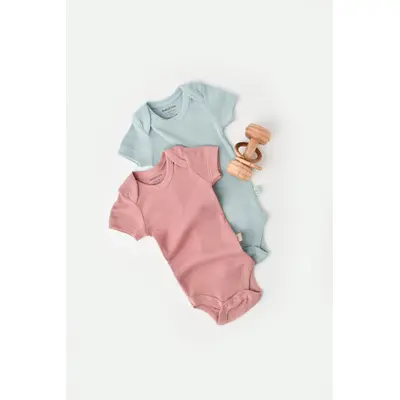 Set 2 body-uri bebe unisex din bumbac organic si modal - Mint/Rose, Baby Cosy (Marime: 0-3 Luni) JEMBC-CSYM11208-0