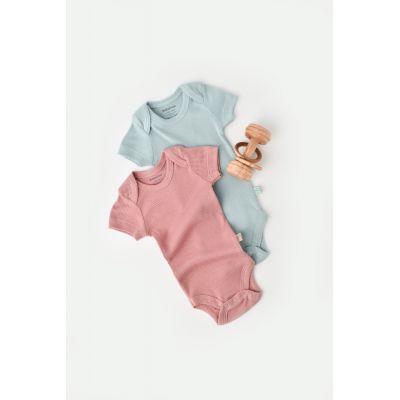 Set 2 body-uri bebe unisex din bumbac organic si modal - Mint/Rose, Baby Cosy (Marime: 9-12 luni) JEMBC-CSYM11208-9