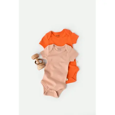 Set 2 body-uri bebe unisex din bumbac organic si modal - Rodie/Piersica, Baby Cosy (Marime: 0-3 Luni) JEMBC-CSYM11214-0