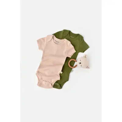 Set 2 body-uri bebe unisex din bumbac organic si modal - Verde/Blush, Baby Cosy (Marime: 12-18 Luni) JEMBC-CSYM11212-12