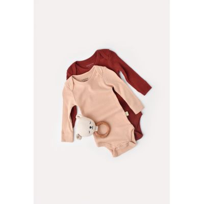 Set 2 body-uri cu maneca lunga bebe unisex din bumbac organic si modal - Caramiziu/Somon, Baby Cosy (Marime: 9-12 luni) JEMBC-CSYM11313-9