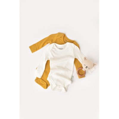 Set 2 body-uri cu maneca lunga bebe unisex din bumbac organic si modal - Mustar/Ecru, Baby Cosy (Marime: 18-24 Luni) JEMBC-CSYM11309-18