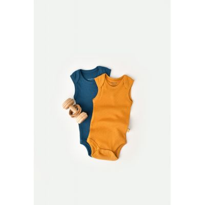 Set 2 body-uri fara maneci bebe unisex din bumbac organic si modal - Bleumarin/Sofran, Baby Cosy (Marime: 9-12 luni) JEMBC-CSYM11110-9