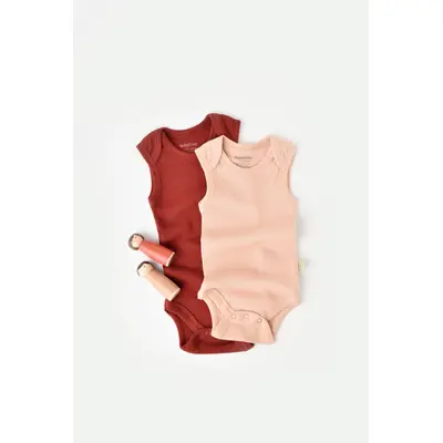 Set 2 body-uri fara maneci bebe unisex din bumbac organic si modal - Caramiziu/Somon, Baby Cosy (Marime: 9-12 luni) JEMBC-CSYM11113-9