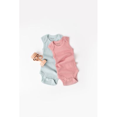 Set 2 body-uri fara maneci bebe unisex din bumbac organic si modal - Mint/Rose, Baby Cosy (Marime: 6-9 luni) JEMBC-CSYM11108-6