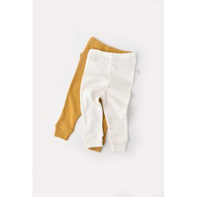 Set 2 pantaloni bebe unisex din bumbac organic si modal - Mustar/Ecru, Baby Cosy (Marime: 9-12 luni) JEMBC-CSYM11608-9