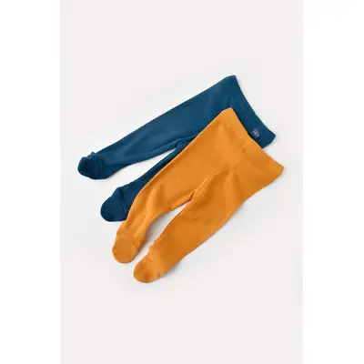 Set 2 pantaloni cu botosei bebe unisex din bumbac organic si modal - Bleumarin/Sofran, Baby Cosy (Marime: 3-6 Luni) JEMCSYM11602-3