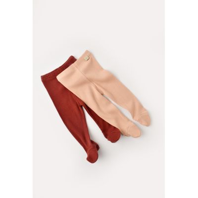 Set 2 pantaloni cu botosei bebe unisex din bumbac organic si modal - Caramiziu/Somon, Baby Cosy (Marime: 6-9 luni) JEMCSYM11605-6