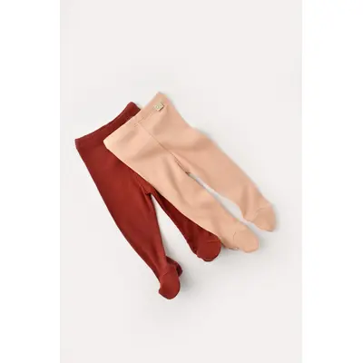 Set 2 pantaloni cu botosei bebe unisex din bumbac organic si modal - Caramiziu/Somon, Baby Cosy (Marime: 6-9 luni) JEMCSYM11605-6