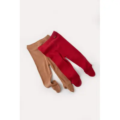 Set 2 pantaloni cu botosei bebe unisex din bumbac organic si modal - Maro/Rosu, Baby Cosy (Marime: 0-3 Luni) JEMCSYM11603-0