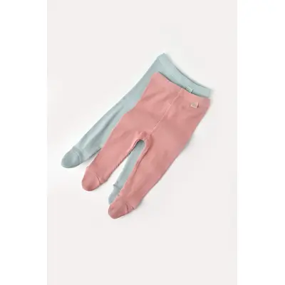 Set 2 pantaloni cu botosei bebe unisex din bumbac organic si modal - Mint/Rose, Baby Cosy (Marime: 6-9 luni) JEMCSYM11600-6