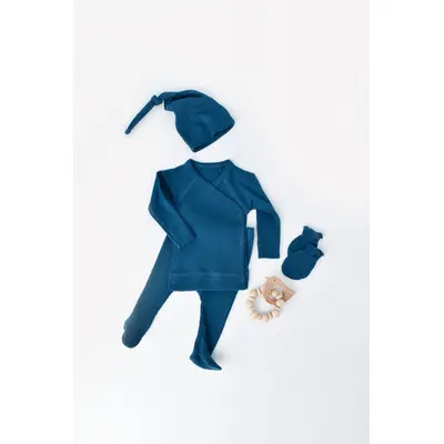 Set 4 piese: bluza, pantaloni, caciulita si manusi din bumbac organic si modal - Bleumarin, Baby Cosy (Marime: 6-9 luni) JEMBC-CSYM24508-6