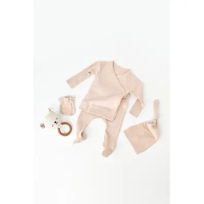 Set 4 piese: bluza, pantaloni, caciulita si manusi din bumbac organic si modal - Blush, Baby Cosy (Marime: 6-9 luni) JEMBC-CSYM24507-6