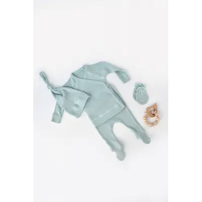Set 4 piese: bluza, pantaloni, caciulita si manusi din bumbac organic si modal - Mint, Baby Cosy (Marime: 6-9 luni) JEMBC-CSYM24509-6