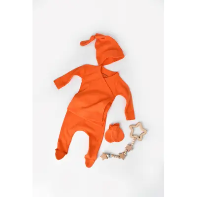 Set 4 piese: bluza, pantaloni, caciulita si manusi din bumbac organic si modal - Rodie, Baby Cosy (Marime: 0-3 Luni) JEMBC-CSYM24512-0