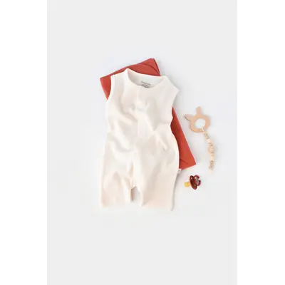 Salopeta fara maneci si panataloni scurti - 100% bumbac organic - Ecru, Baby Cosy (Marime: 6-9 luni) JEMBC-CSYW1008-6