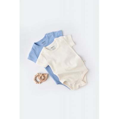 Set 2 body-uri bebe unisex -100% bumbac organic - Ecru/Bleu, Baby Cosy (Marime: 9-12 luni) JEMBC-CSY3021-9