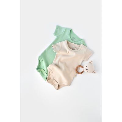 Set 2 body-uri bebe unisex -100% bumbac organic - Mint/Stone, Baby Cosy (Marime: 18-24 Luni) JEMBC-CSYW1003-18