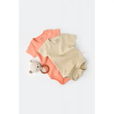 Set 2 body-uri bebe unisex -100% bumbac organic - Roz/Crem, Baby Cosy (Marime: 9-12 luni) JEMBC-CSY3022-9