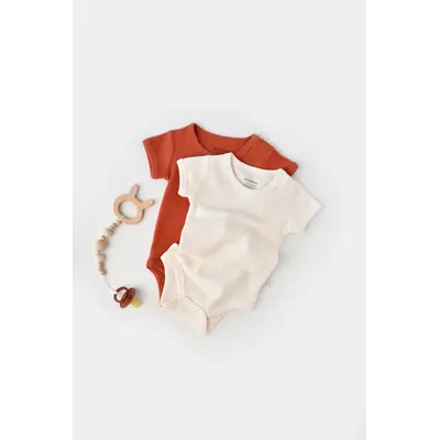 Set 2 body-uri bebe unisex -100% bumbac organic - Scortisoara/Ecru, Baby Cosy (Marime: 6-9 luni) JEMBC-CSYW1004-6