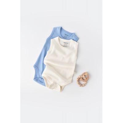 Set 2 body-uri fara maneci bebe unisex -100% bumbac organic - Ecru/Bleu, Baby Cosy (Marime: 6-9 luni) JEMBC-CSY3018-6