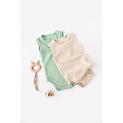 Set 2 body-uri fara maneci bebe unisex -100% bumbac organic - Mint/Stone, Baby Cosy (Marime: 12-18 Luni) JEMBC-CSYW1000-12