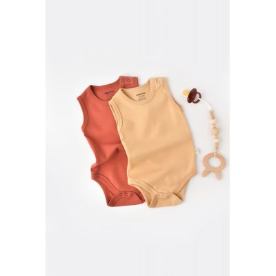 Set 2 body-uri fara maneci bebe unisex -100% bumbac organic - Mustar/ Scortisoara, Baby Cosy (Marime: 3-6 Luni) JEMBC-CSY3020-3