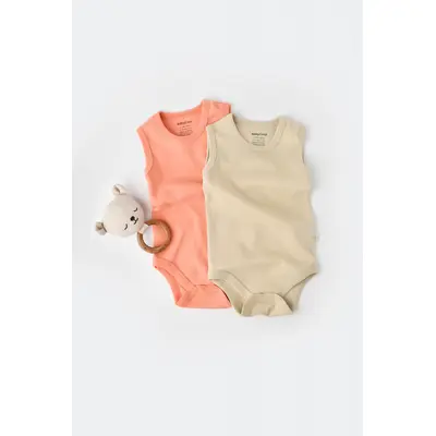Set 2 body-uri fara maneci bebe unisex -100% bumbac organic - Roz/Crem, Baby Cosy (Marime: 18-24 Luni) JEMBC-CSY3019-18