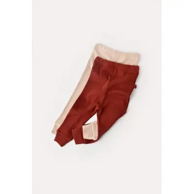 Set 2 pantaloni bebe unisex din bumbac organic si modal - Caramiziu/Somon, Baby Cosy (Marime: 3-6 Luni) JEMBC-CSYM11612-3