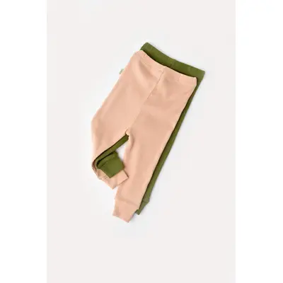 Set 2 pantaloni bebe unisex din bumbac organic si modal - Verde/Blush, Baby Cosy (Marime: 3-6 Luni) JEMBC-CSYM11611-3
